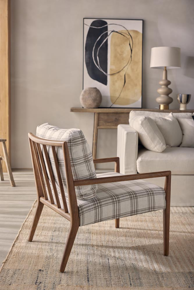 The Douglas Upholstered & Timber Armchair Plaid