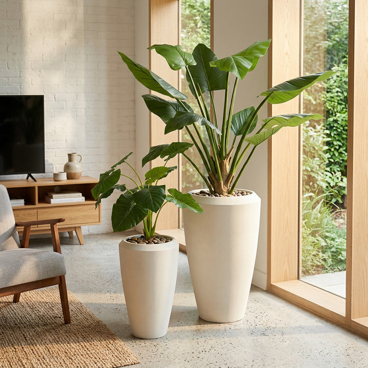 Pebble Set of 2 Tall Planters White