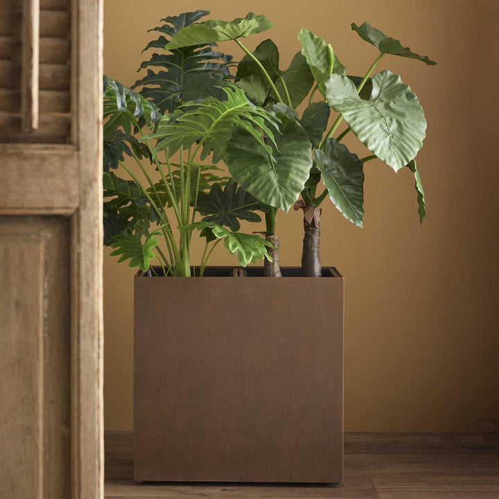Odile Fiber Cement Dual Planter with Wheels Rust