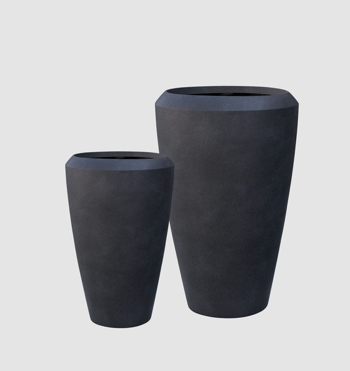 Pebble Set of 2 Tall Planters Black