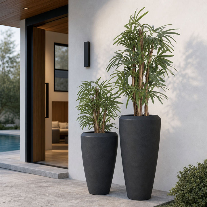 Pebble Set of 2 Tall Planters Black