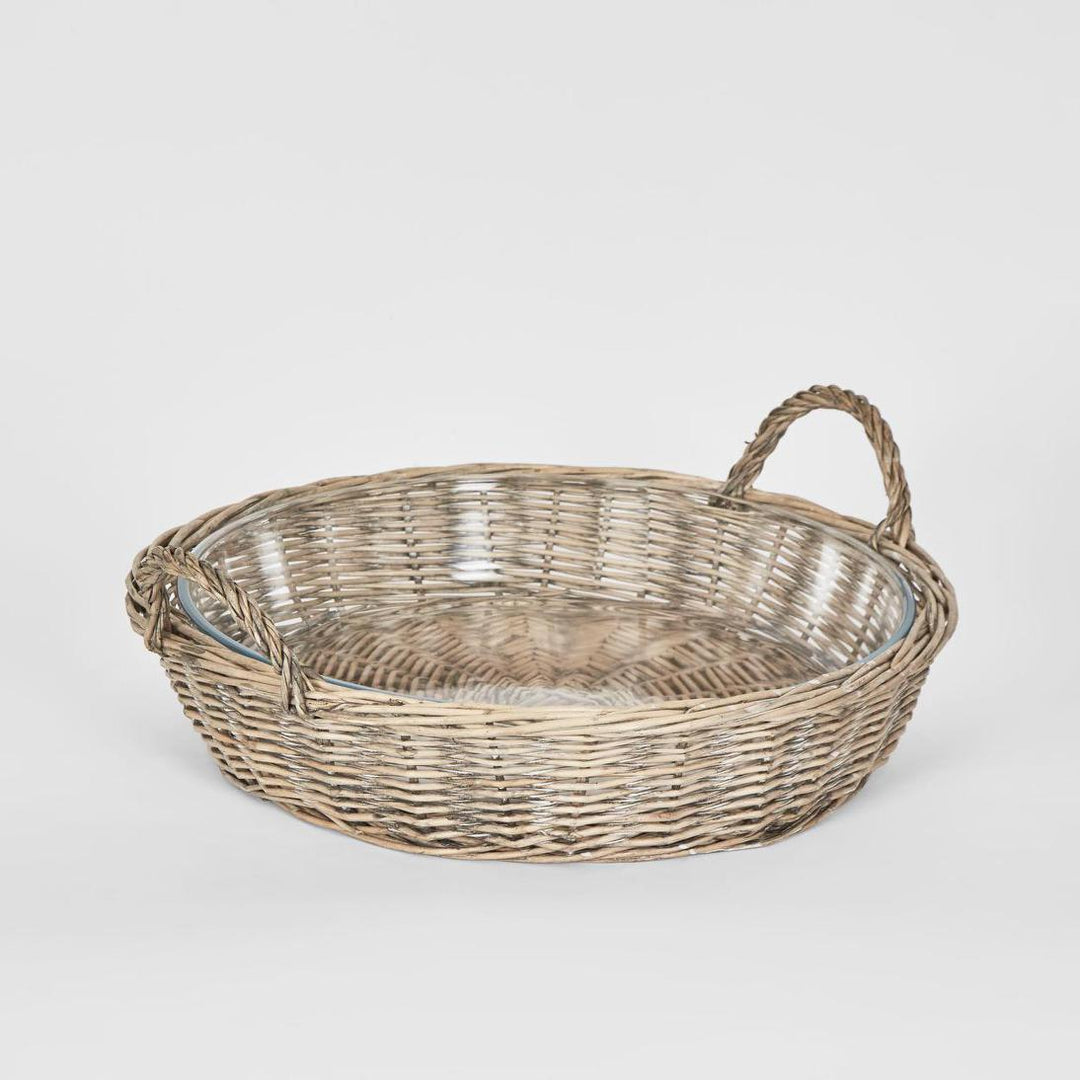 Round Basket With Glass Dish
