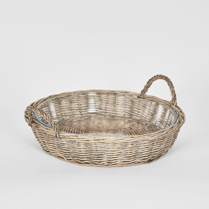 Round Basket With Glass Dish
