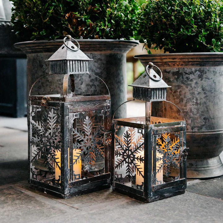 Rustic Tin Christmas Lantern Set of 2