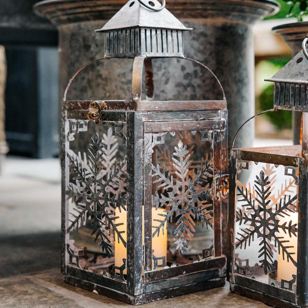 Rustic Tin Christmas Lantern Set of 2