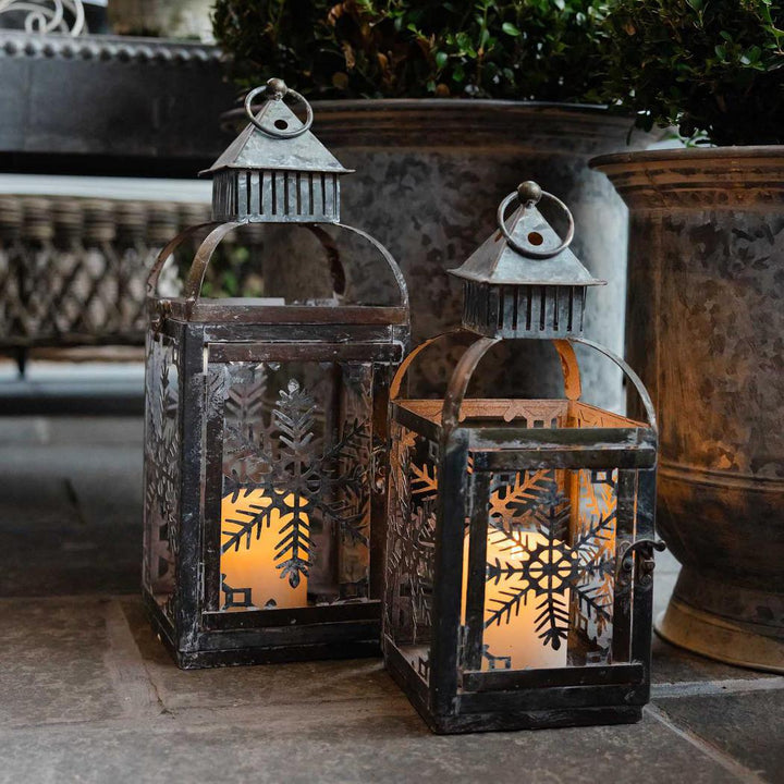 Rustic Tin Christmas Lantern Set of 2