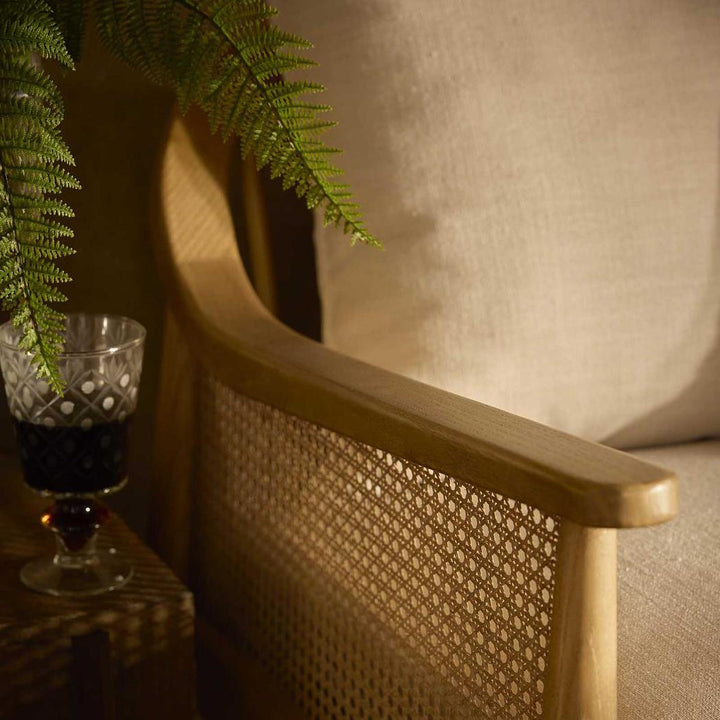 Luberon Armchair Oak & Rattan W/Linen Blend Cushions