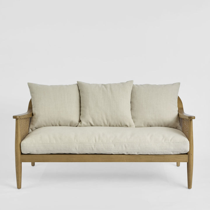 Luberon 2 Seat Oak & Rattan Sofa W/Linen Blend Cushions