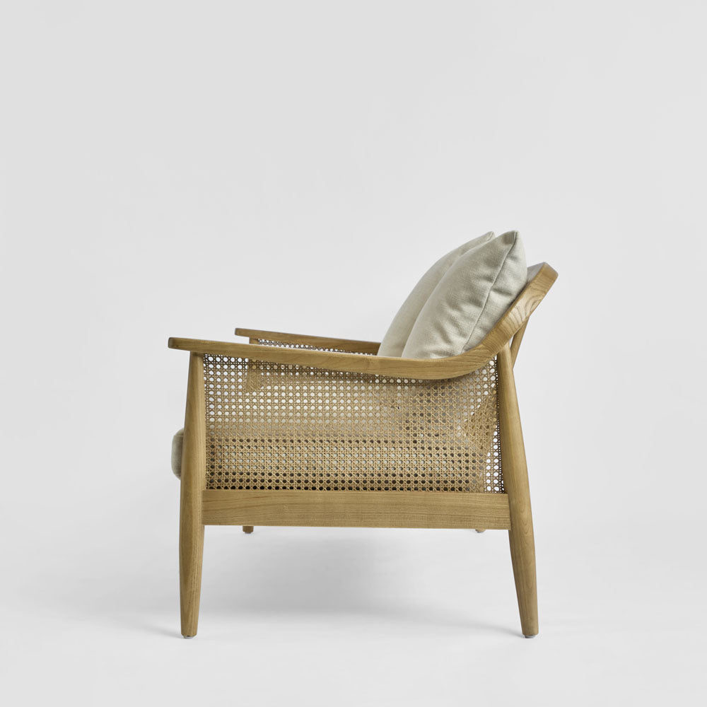 Luberon 2 Seat Oak & Rattan Sofa W/Linen Blend Cushions