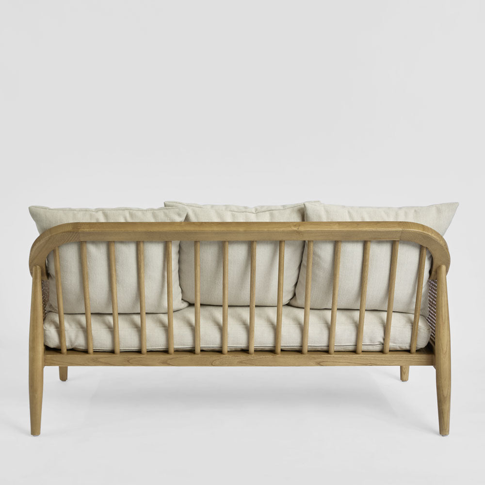 Luberon 2 Seat Oak & Rattan Sofa W/Linen Blend Cushions