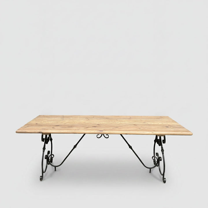Avignon Dining Table Forged Iron & Ebonized Pinewood