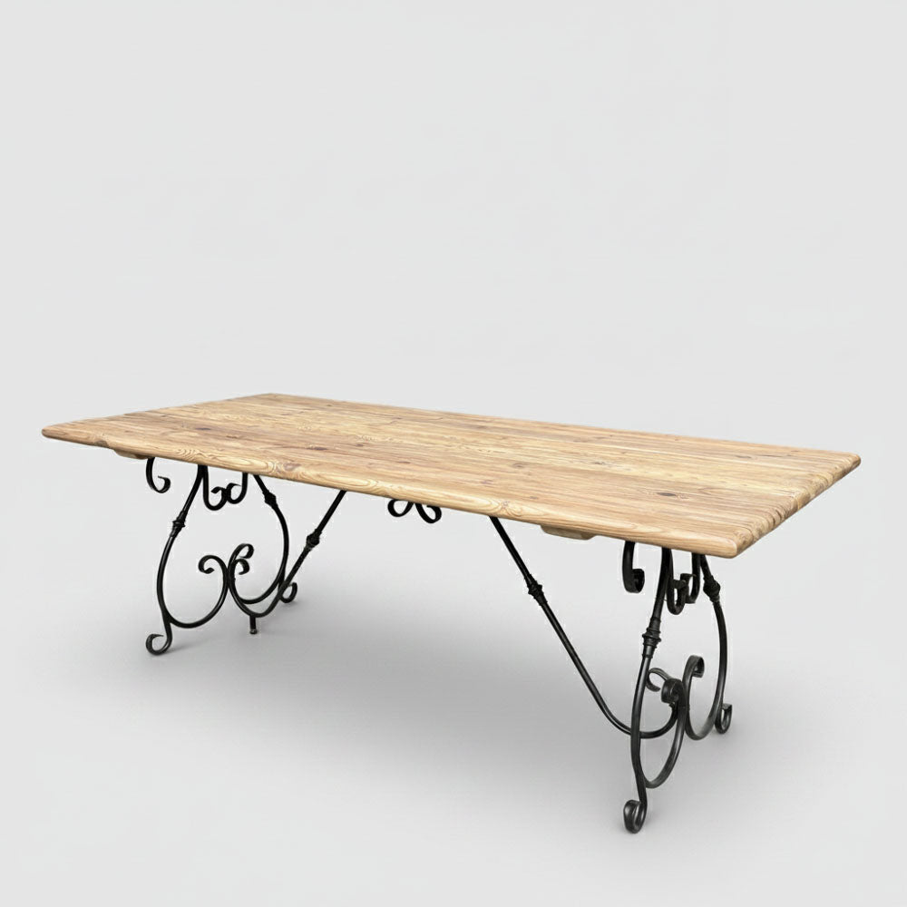 Avignon Dining Table Forged Iron & Ebonized Pinewood