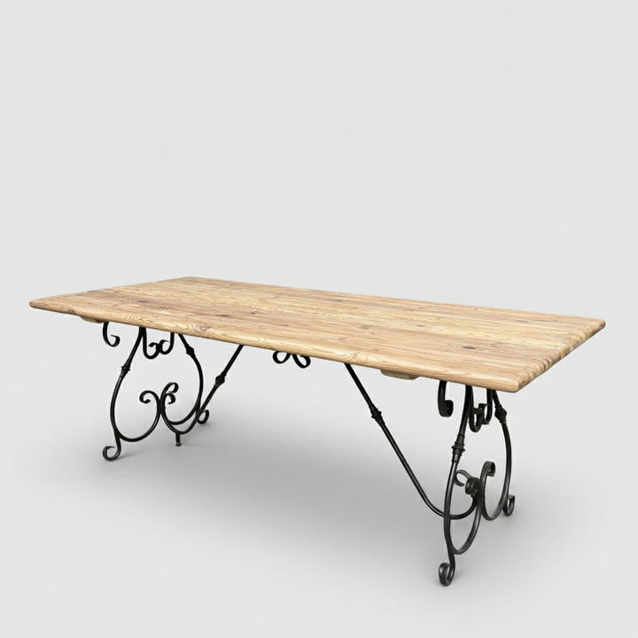 Avignon Dining Table Forged Iron & Ebonized Pinewood
