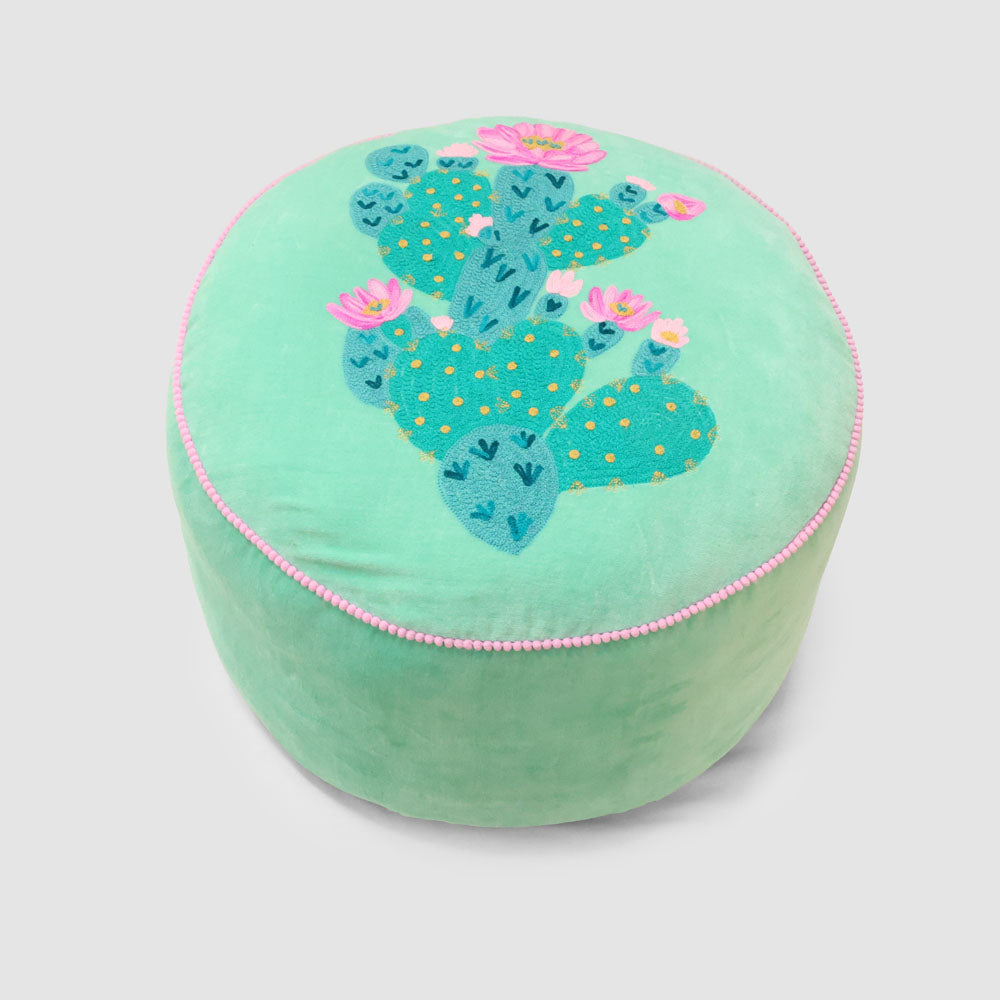 Prickly Pear Cactus 50cm Pouff Teal