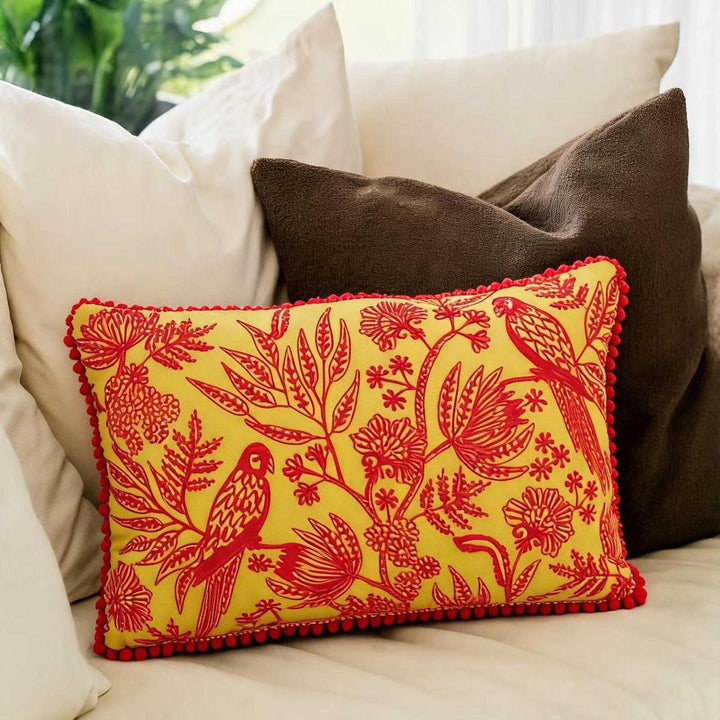 Jungle Bird Cushion 40x60cm Yellow & Fushcia