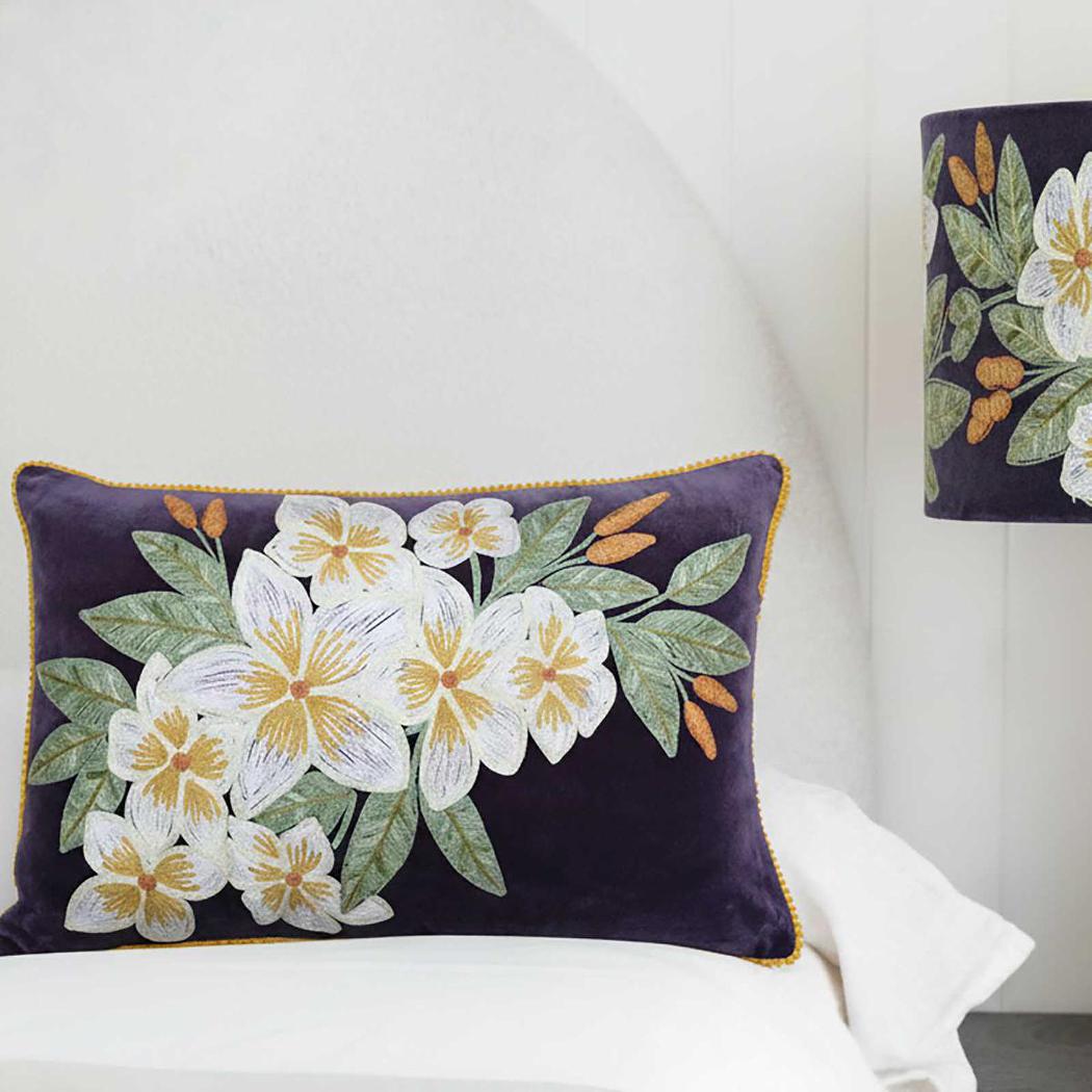 White Frangipani Cushion 40x60cm Plum