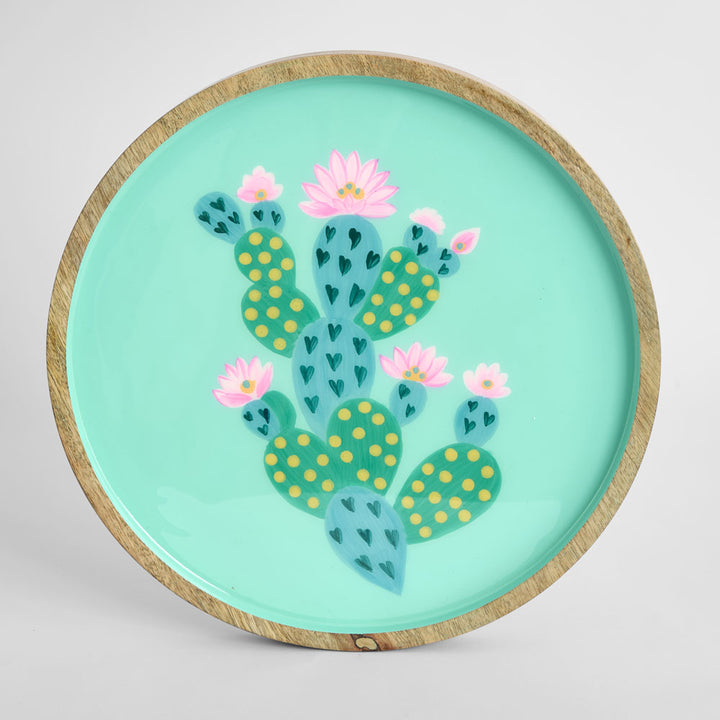 Prickly Pear Cactus Enamel Tray Teal