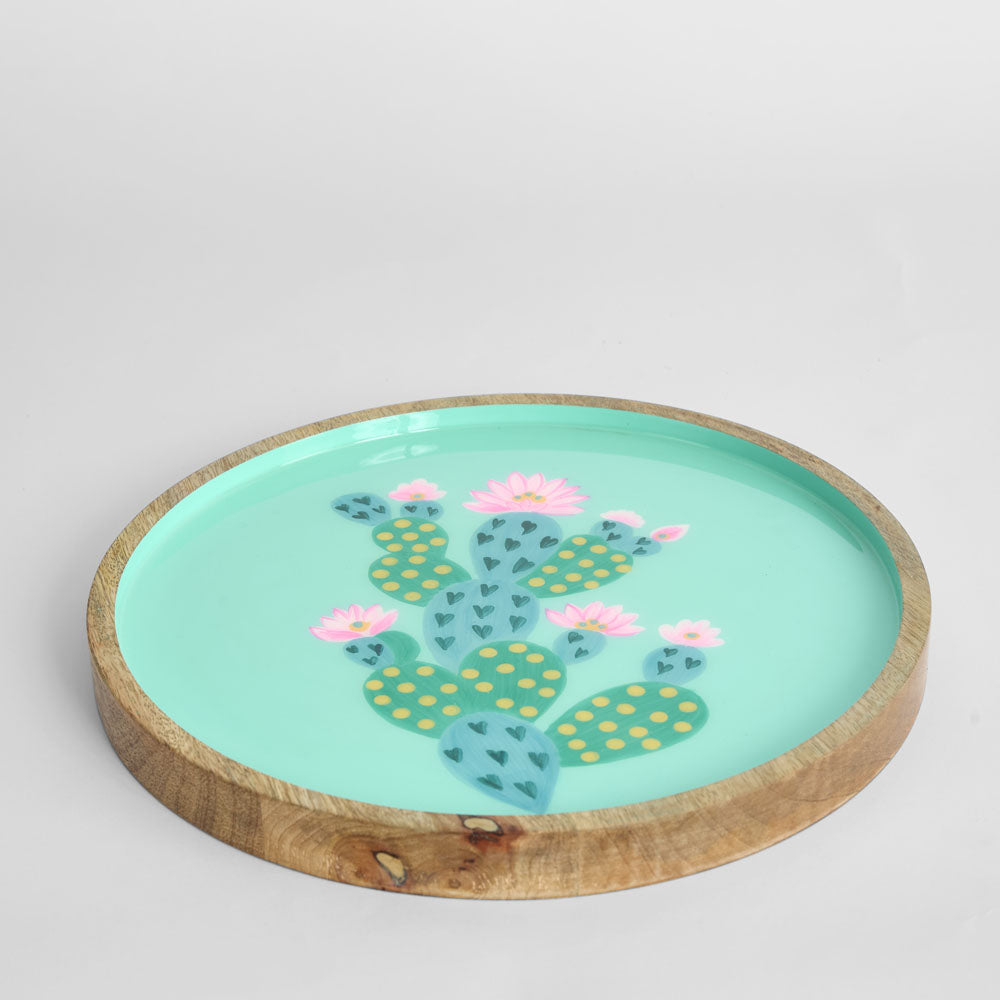 Prickly Pear Cactus Enamel Tray Teal