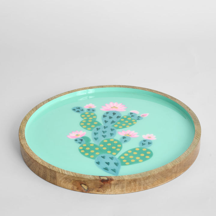 Prickly Pear Cactus Enamel Tray Teal