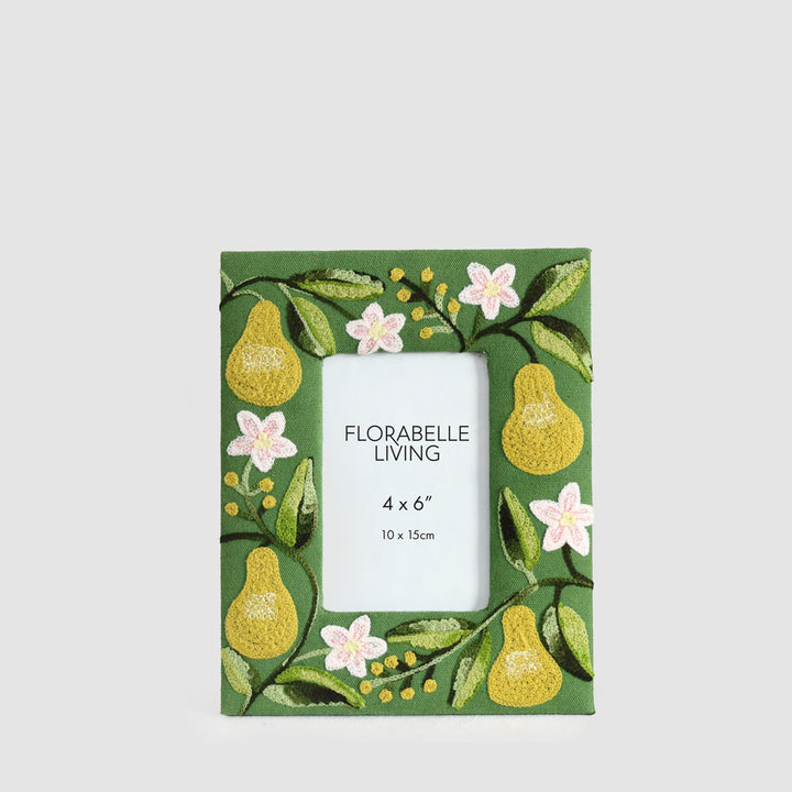 Wild Pear 4 x 6" Embroidered Photoframe Green