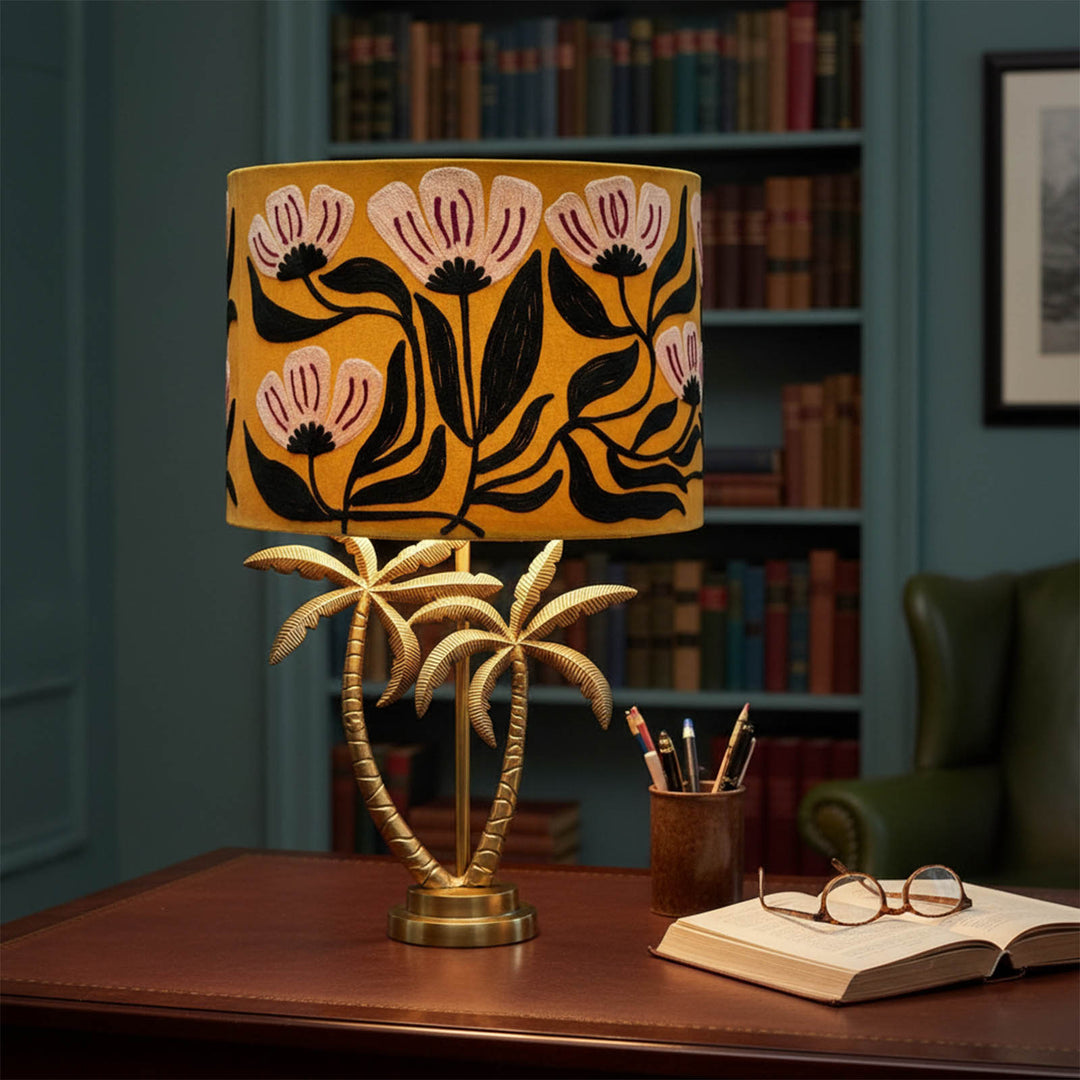 Double Palm Table Lamp Base only Antique Gold