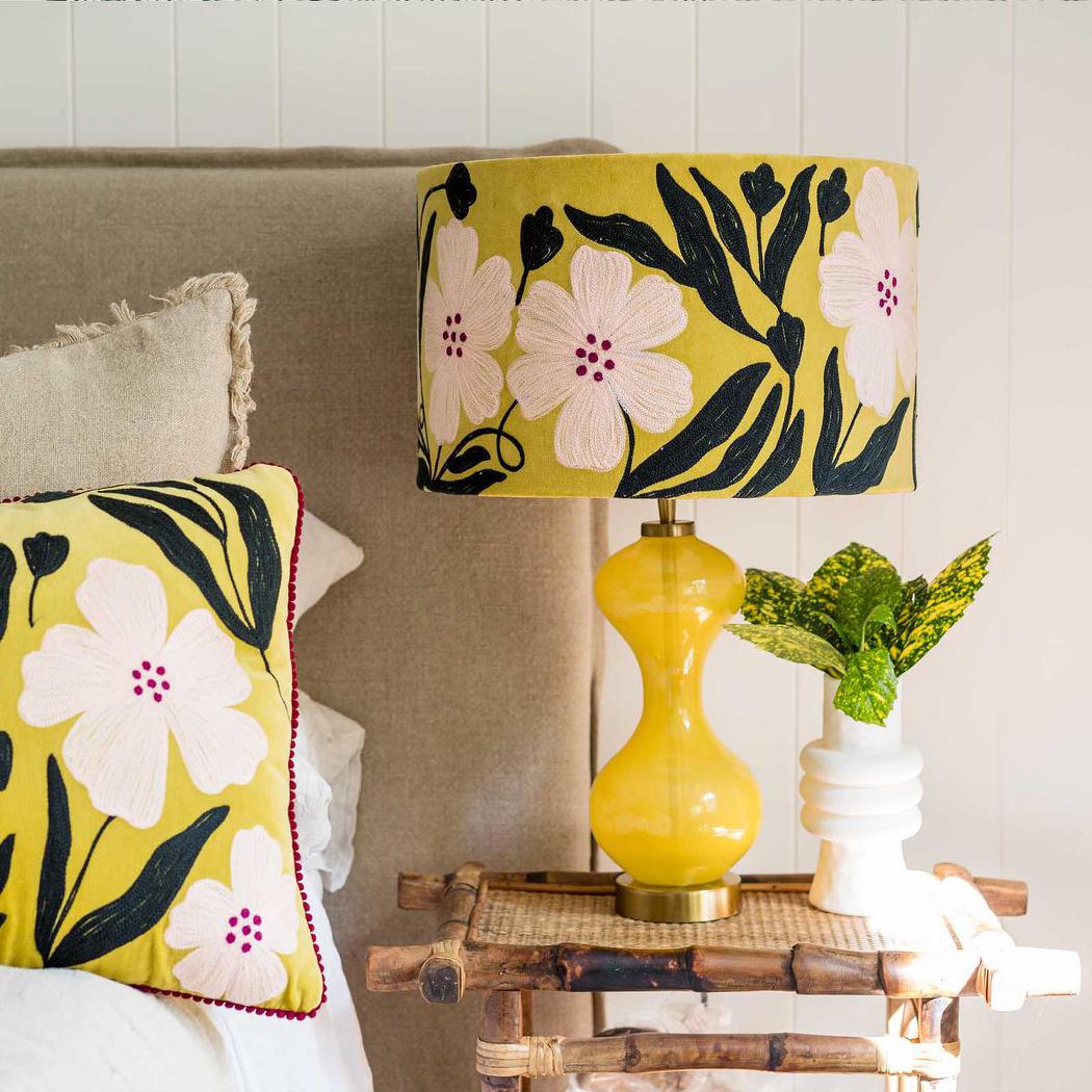 Poppy Velvet Drum Shade Lime Multi