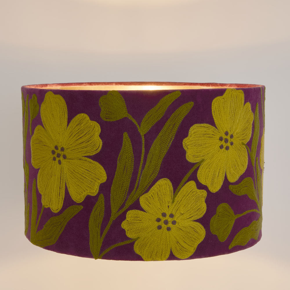 Poppy Velvet Drum Shade Purple Multi