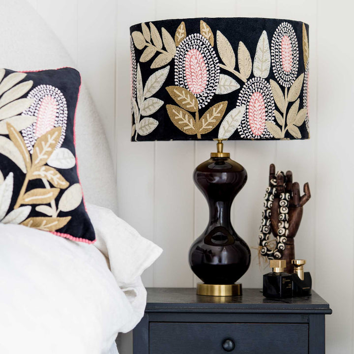 Velvet Drum Shade - Banksia - Black Multi Large