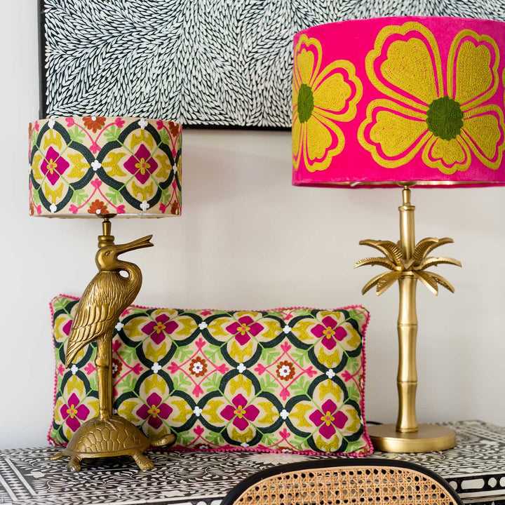 Mosaic Cottom Drum Shade Pink / Mustard Multi