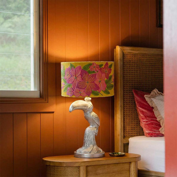 Pink Frangpani Drum Shade 40x25cm Yellow