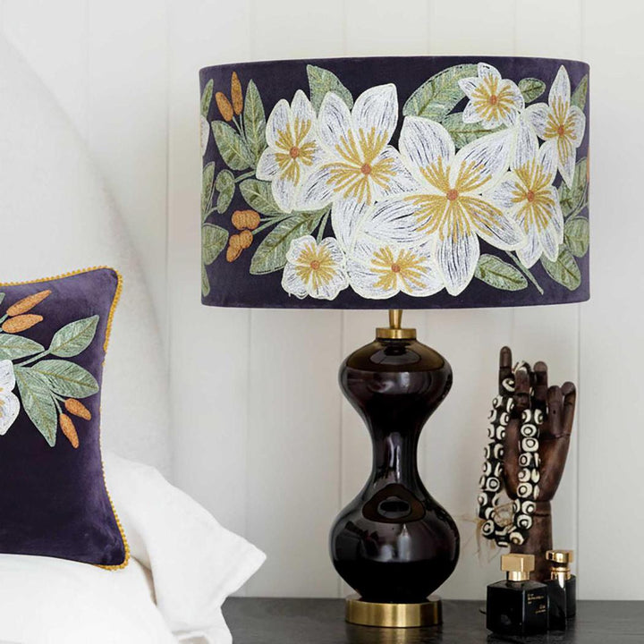 White Frangipani Drum Shade 40x25cm Plum