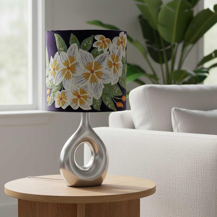 White Frangpani Drum Shade 30x30cm Plum