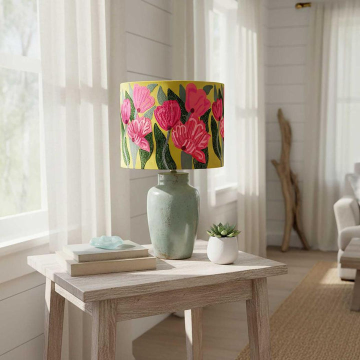 Lotus Flower Drum Shade 30x30cm Yellow