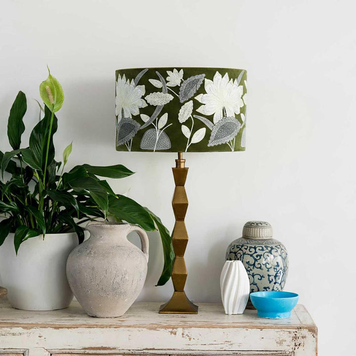White Lotus Drum Shade 40x25cm Green