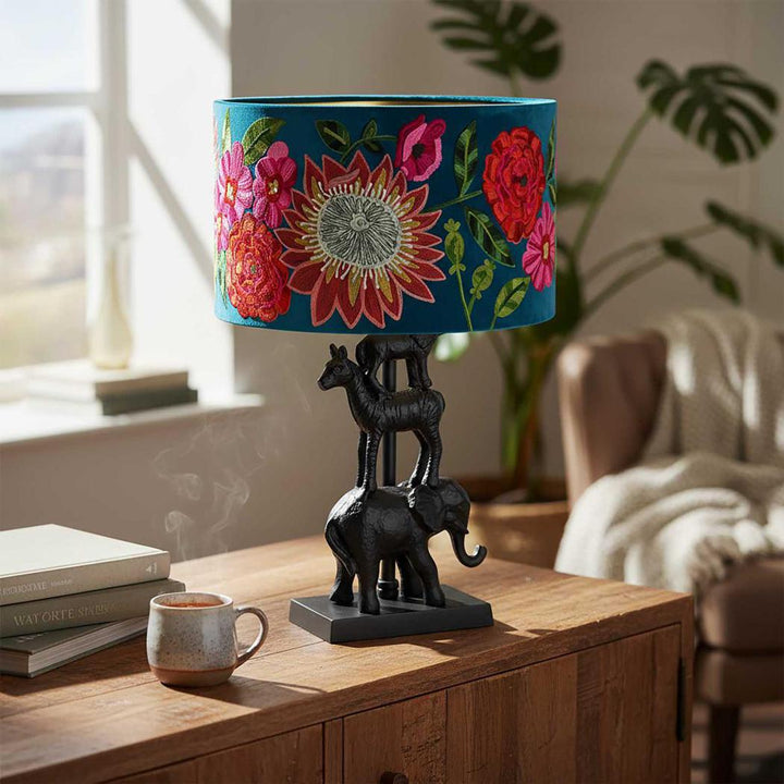 Tropical Garden Drum Shade 40x25cm Teal