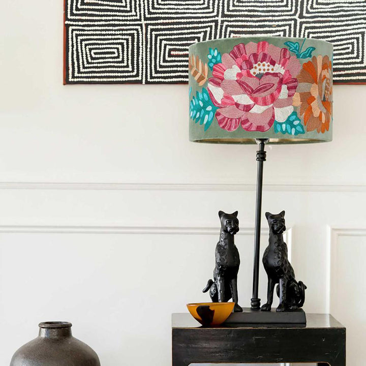 Peony Abstract Drum Shade 40x25cm Sage