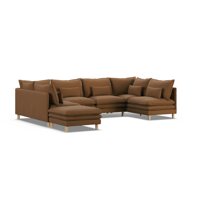 Aura 7 Seater U-Shaped Modular with Open End - Brown