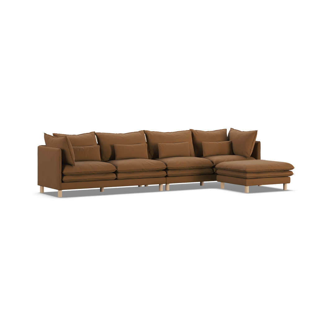 Aura 4 Seater with Chaise Brown