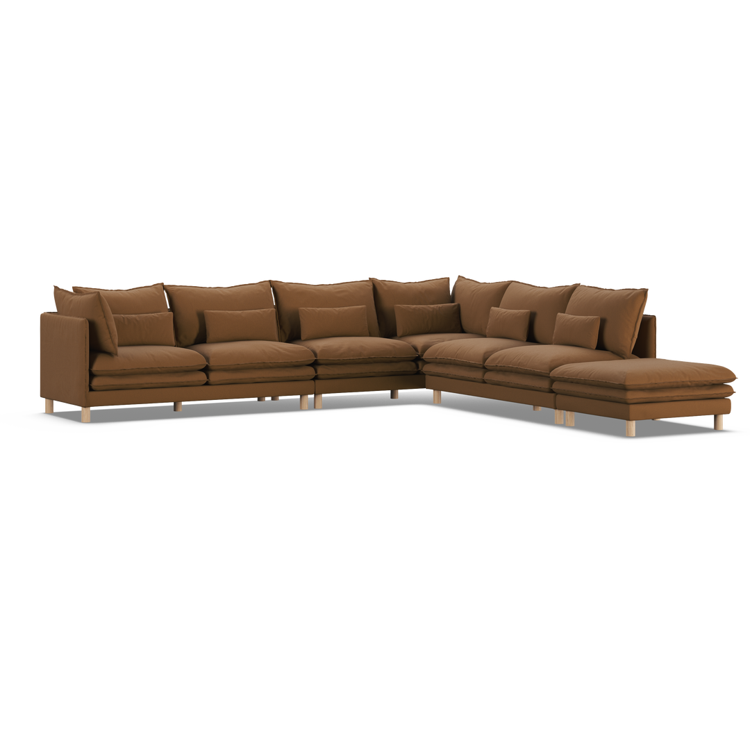 Aura 7 Seater Modular with Open End - Brown