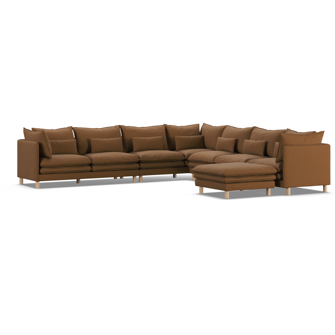 Aura 7 Seater Modular with Chaise - Brown