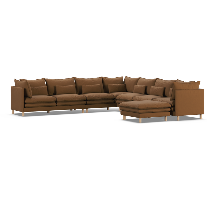 Aura 7 Seater Modular with Chaise - Brown