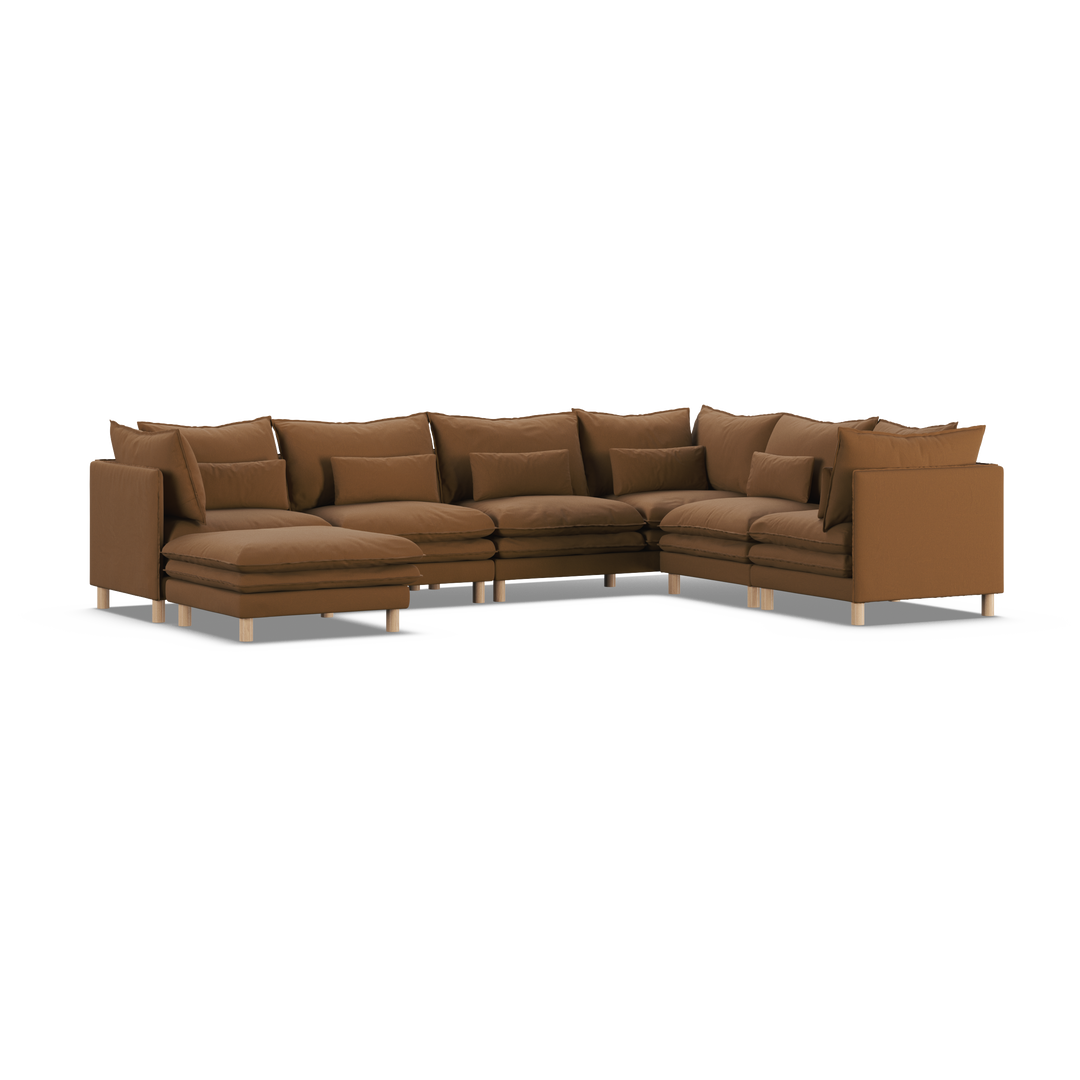 Aura 6 Seater Modular with Chaise Brown
