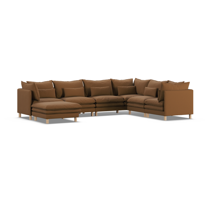 Aura 6 Seater Modular with Chaise Brown