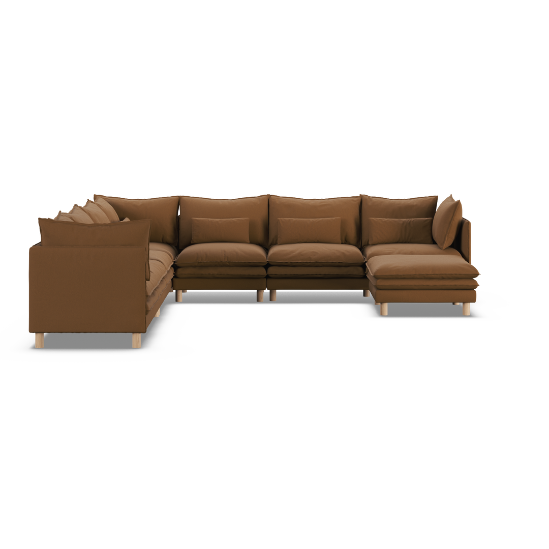 Aura 7 Seater Modular with Chaise - Brown
