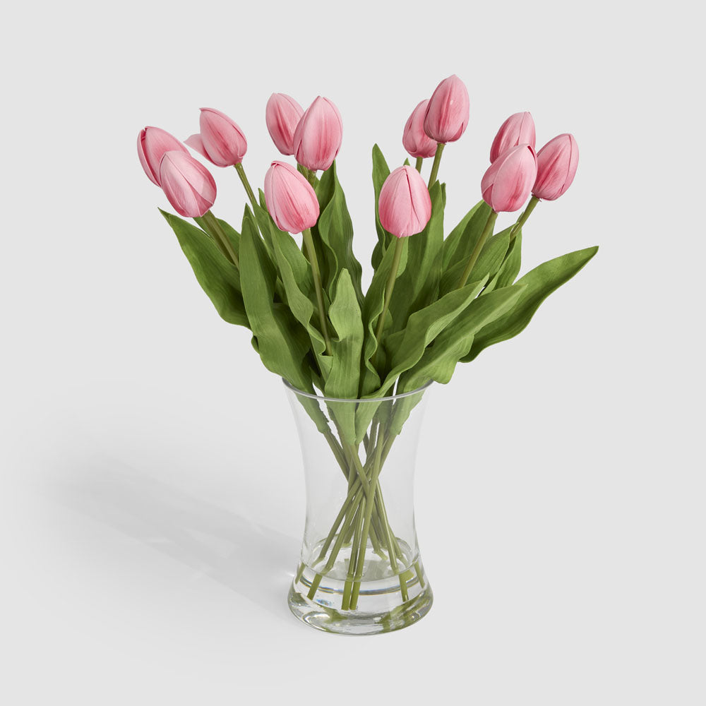 Real Touch Tulip Floral Arrangement in Water Vase Pink