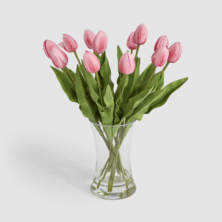Real Touch Tulip Floral Arrangement in Water Vase Pink