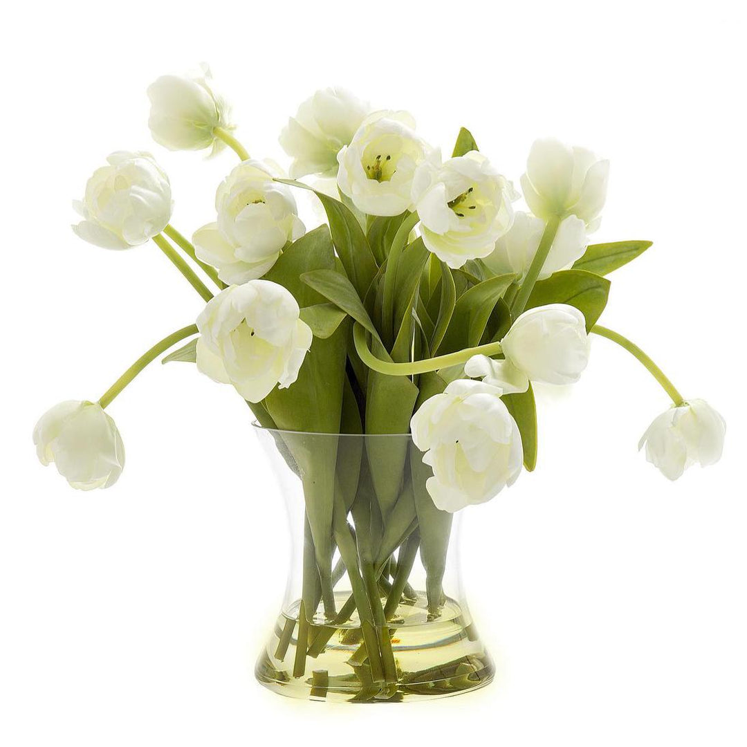 Tulip in Water in Glass Vase White