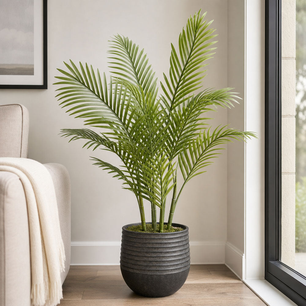 Mini Palm Tree Real Touch 4 Branches 15 Leaves in Pot 1m