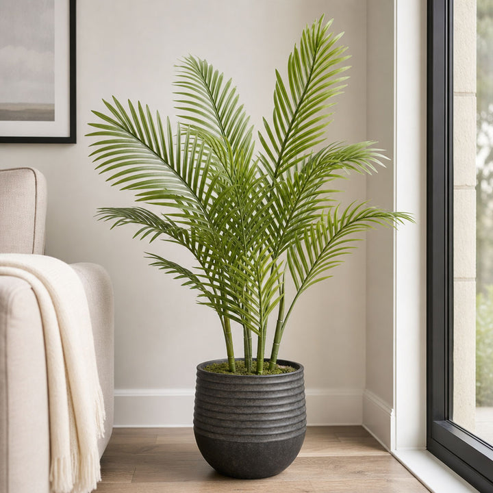 Mini Palm Tree Real Touch 4 Branches 15 Leaves in Pot 1m