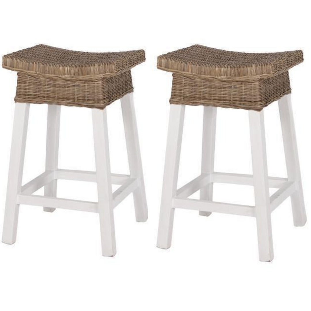 White Wood & Rattan Hamptons Barstool